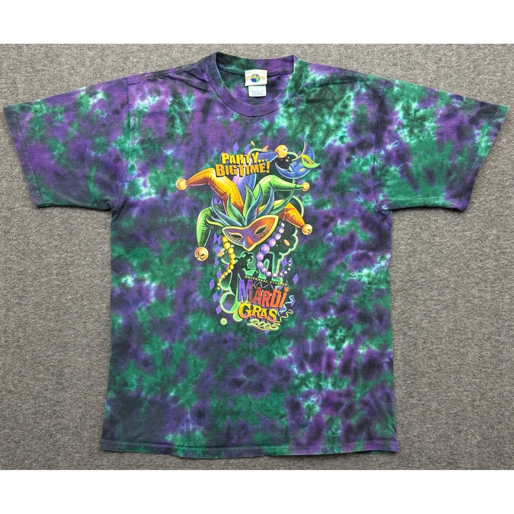 Vintage Universal Studios Shirt Mens‎ Large Mardi Gras 2005 Tie Dye Made USA Tee